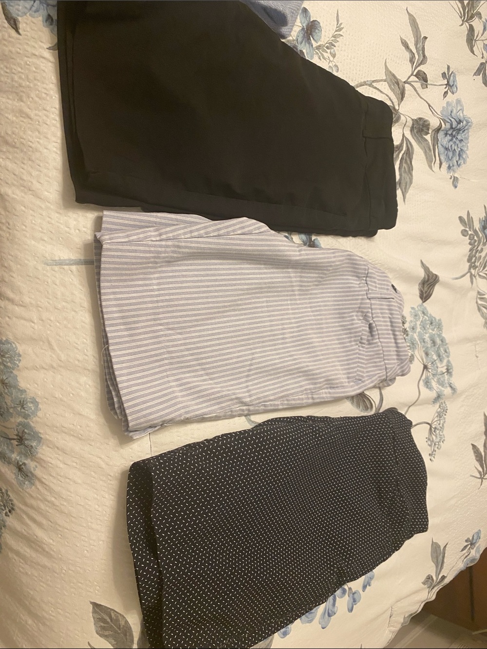 Hilary Radley Three-Pack Midi Shorts in Black, Light Blue Stripe & Navy Dot